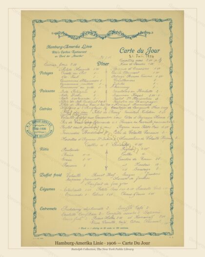 Vintage menu preview — 1906 Vintage Banquet Menu — Hamburg-Amerika Linie, Manhattan Gilded Age Banquet