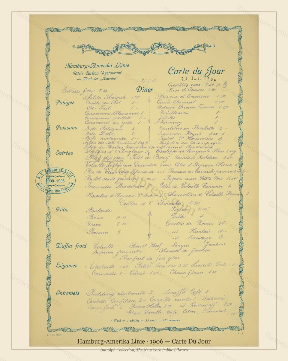 Vintage menu preview — 1906 Vintage Banquet Menu — Hamburg-Amerika Linie, Manhattan Gilded Age Banquet