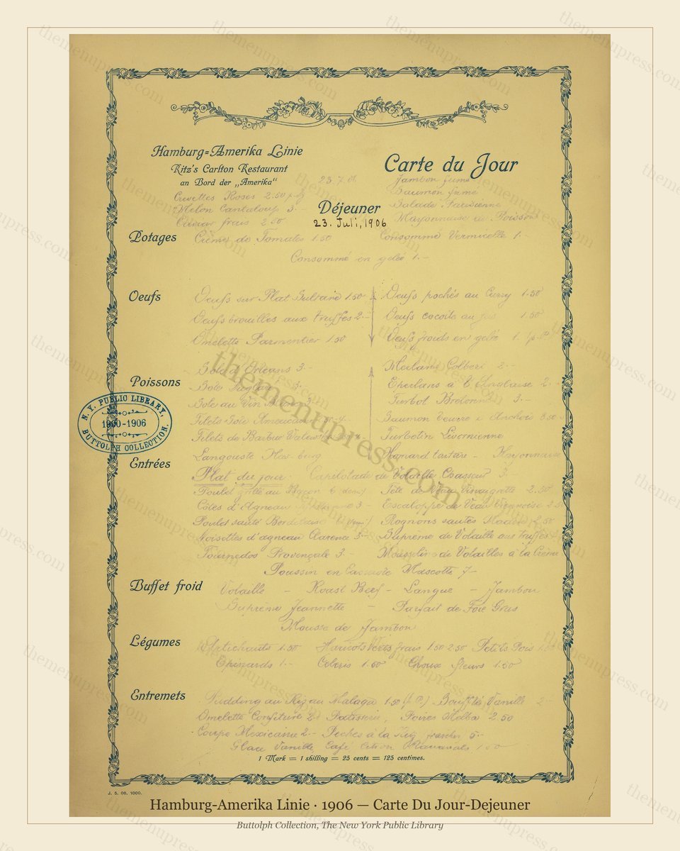 Vintage menu preview — 1906 Vintage Banquet Menu — Hamburg-Amerika Linie, Manhattan Gilded Age Banquet