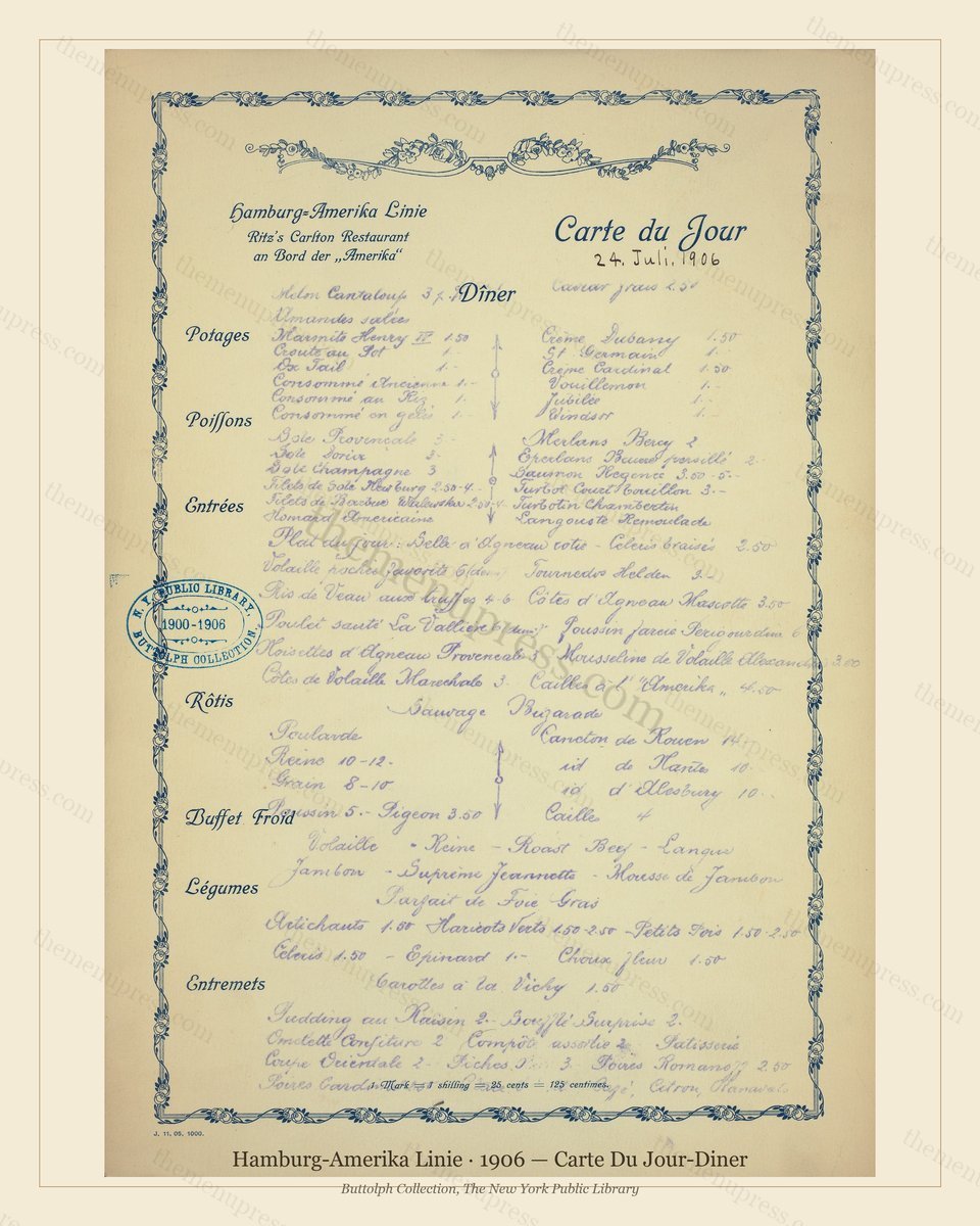Vintage menu preview — 1906 Vintage Banquet Menu — Hamburg-Amerika Linie, Manhattan Gilded Age Banquet