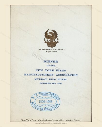 Vintage menu preview — 1906 Vintage Dinner Menu — New York Piano Manufacturers' Associatio, Manhattan G