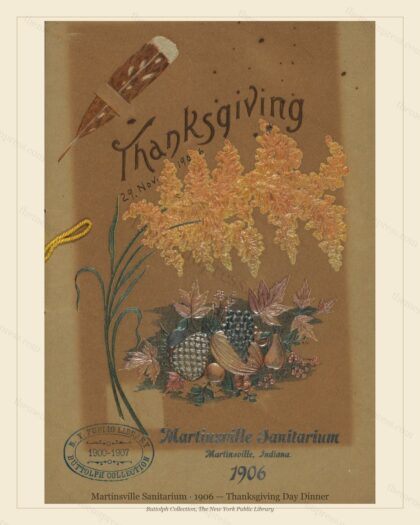 Vintage menu preview — 1906 Vintage Dinner Menu — Martinsville Sanitarium, Manhattan Gilded Age Banquet