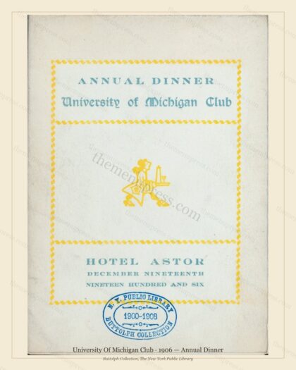 Vintage menu preview — 1906 Vintage Dinner Menu — University of Michigan Club, Manhattan Gilded Age Ban