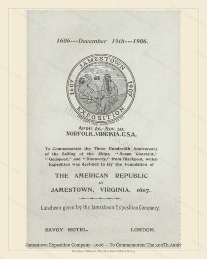 Vintage menu preview — 1906 Vintage Banquet Menu — Jamestown Exposition, Manhattan Gilded Age Banquet (