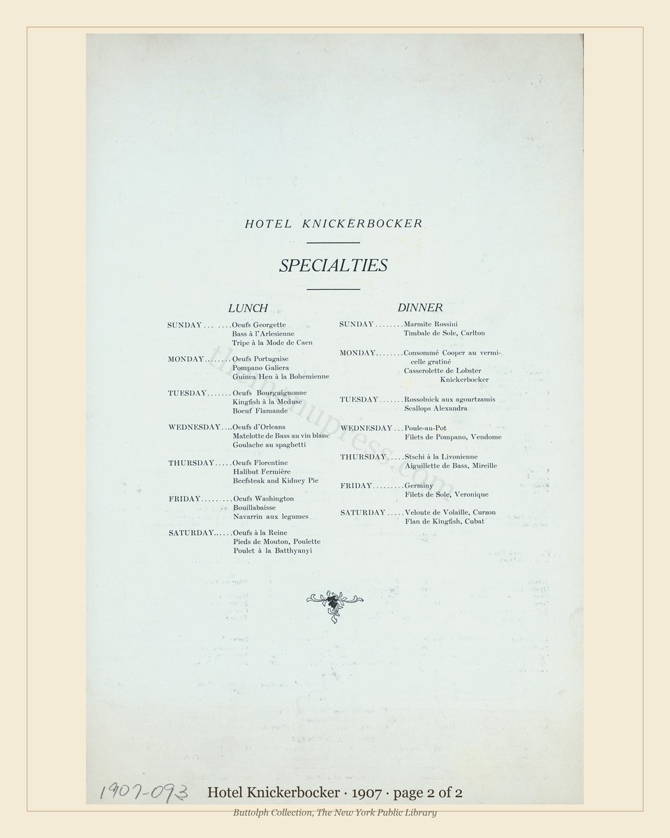 Vintage menu — page 2 of 2