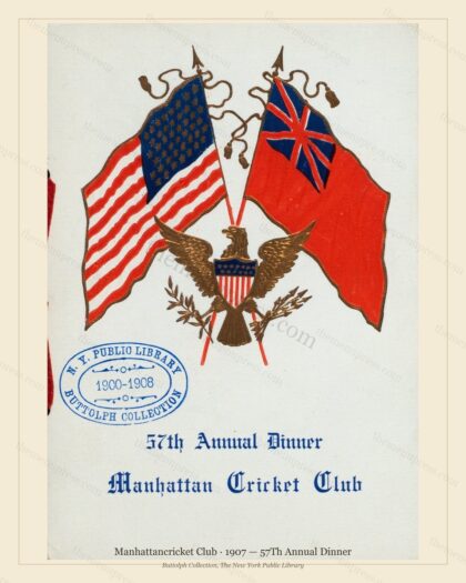 Vintage menu preview — 1907 Vintage Dinner Menu — Manhattancricket Club, Manhattan Gilded Age Banquet (