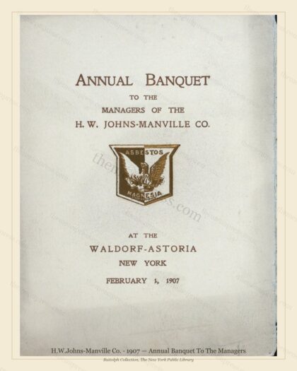 Vintage menu preview — 1907 Vintage Banquet Menu — H.W.Johns-Manville, Manhattan Gilded Age Banquet (Co