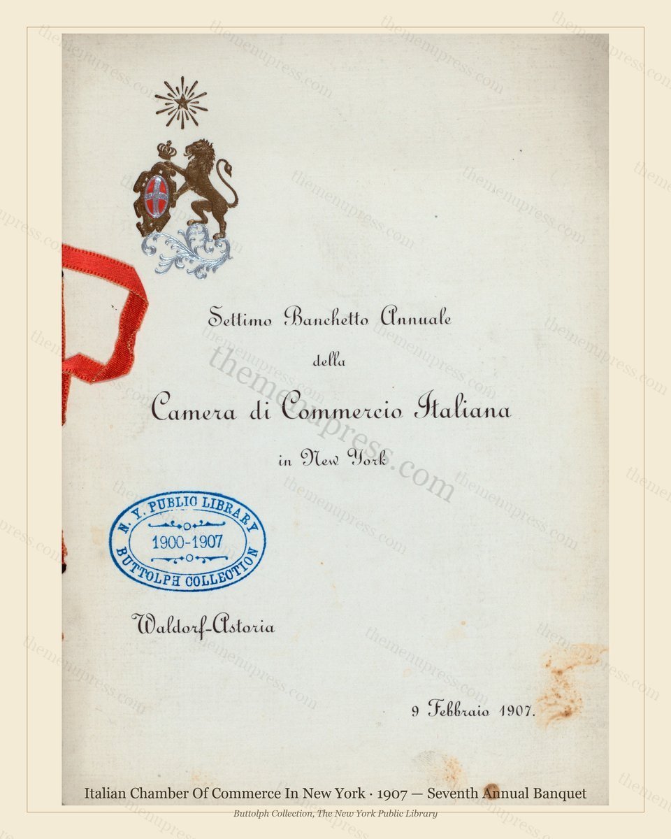 Vintage menu preview — 1907 Vintage Banquet Menu — Italian Chamber of Commerce in New York, Manhattan G