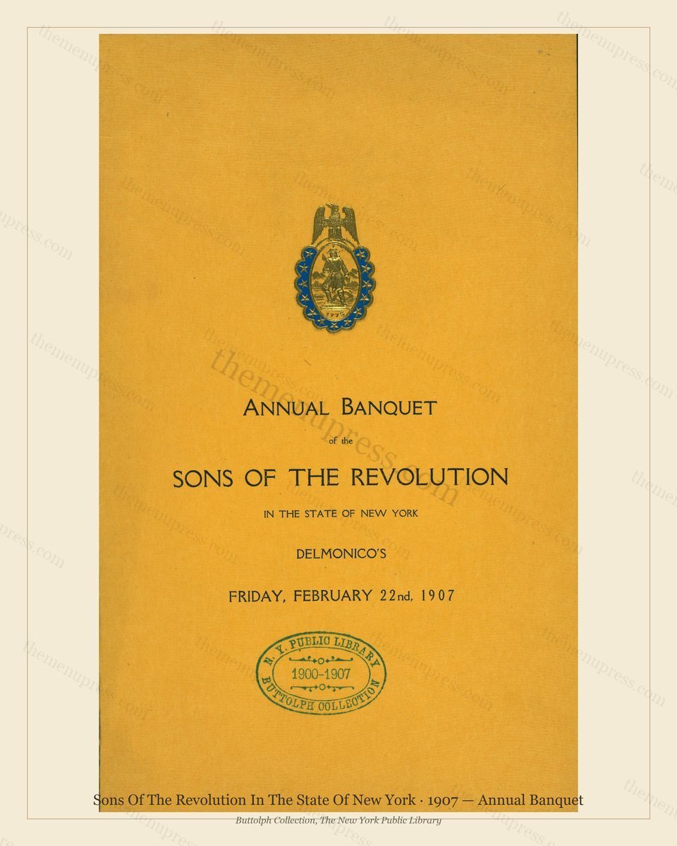 Vintage menu preview — 1907 Vintage Banquet Menu — Sons of the Revolution in the State of N, Manhattan