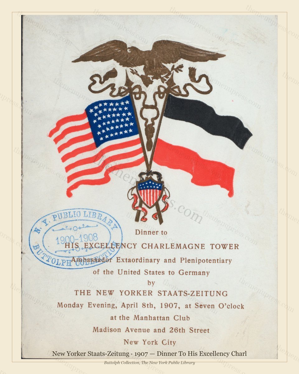 Vintage menu preview — 1907 Vintage Dinner Menu — New Yorker Staats-Zeitung, Manhattan Gilded Age Banqu