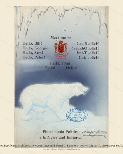 Vintage menu preview — 1907 Vintage Dinner Menu — Union Republican Club Executive Committe, Manhattan G