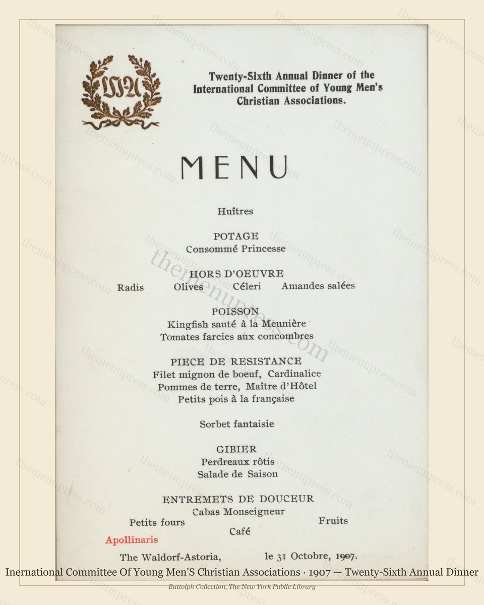 Vintage menu preview — 1907 Vintage Dinner Menu — Inernational Committee of Young Men'S Ch, Manhattan G