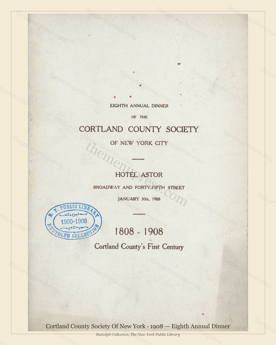 Vintage menu preview — 1908 Vintage Dinner Menu — Cortland County Society of New York, Manhattan Gilded