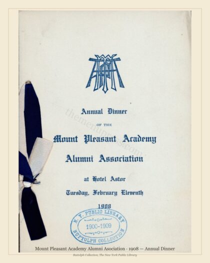 Mount Pleasant Academy Alumni Asociation · 1908 — Annual Dinner