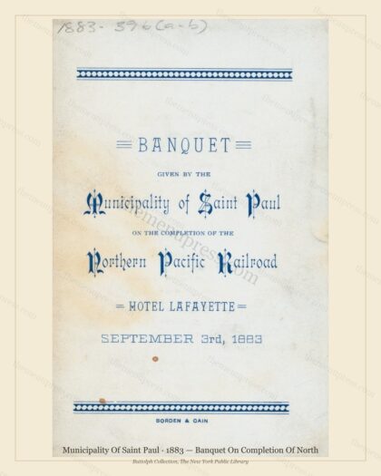 Vintage menu preview — 1883 Vintage Banquet Menu — Municipality of Saint Paul, Manhattan Gilded Age Ban