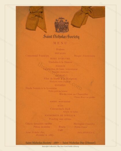 Vintage menu preview — 1887 Vintage Dinner Menu — Saint Nicholas Society, Manhattan Gilded Age Banquet