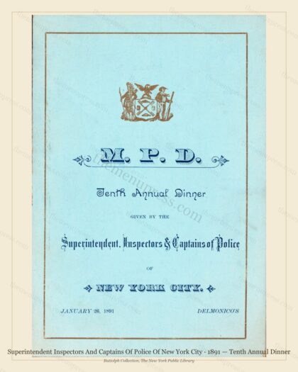 Vintage menu preview — 1891 Vintage Dinner Menu — Superintendent Inspectors and Captains o, Manhattan G