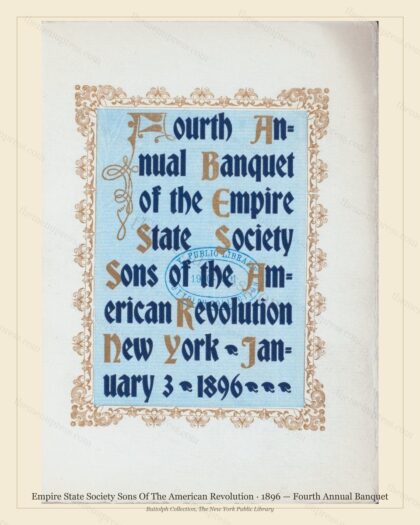 Vintage menu preview — 1896 Vintage Banquet Menu — Empire State Society Sons of the America, Manhattan