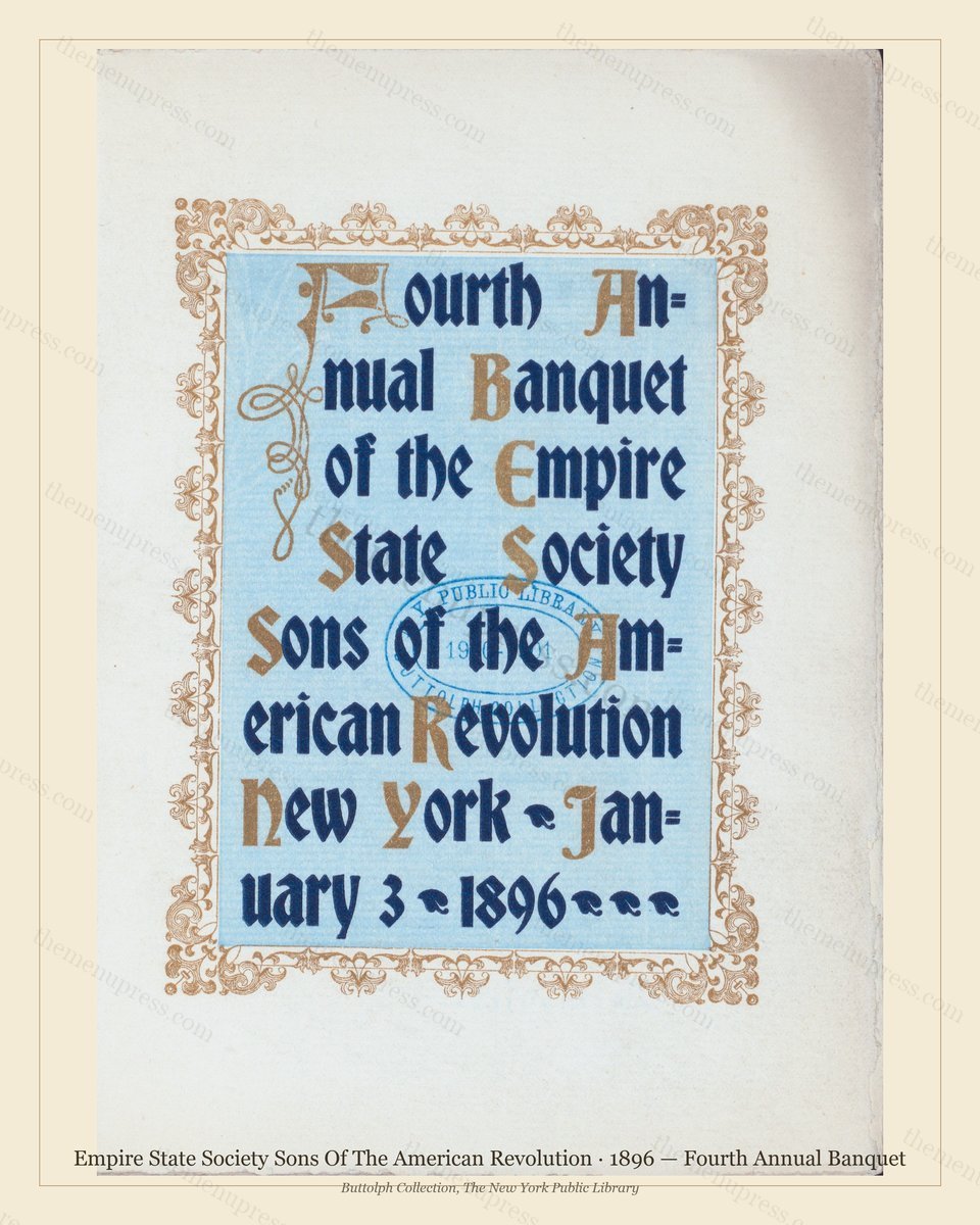 Vintage menu preview — 1896 Vintage Banquet Menu — Empire State Society Sons of the America, Manhattan