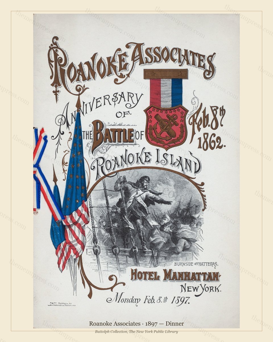 Vintage menu preview — 1897 Vintage Dinner Menu — Roanoke Associates, Manhattan Gilded Age Banquet (Com