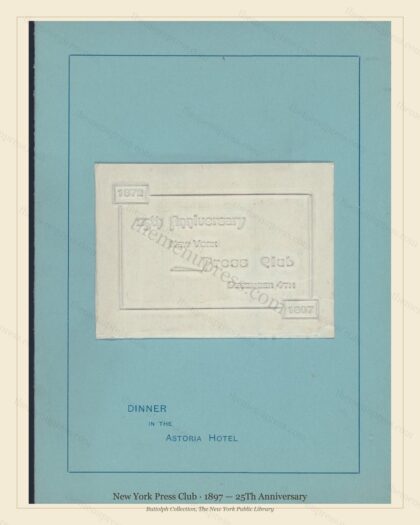 Vintage menu preview — 1897 Vintage Banquet Menu — New York Press Club, Manhattan Gilded Age Banquet (C