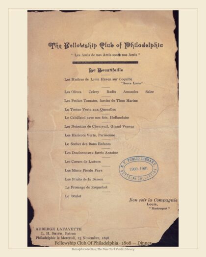 Fellowship Club Of Philadelphia · 1898 — Dinner