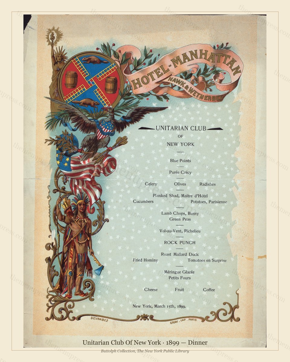 Vintage menu preview — 1899 Vintage Dinner Menu — Unitarian Club of New York, Manhattan Gilded Age Banq