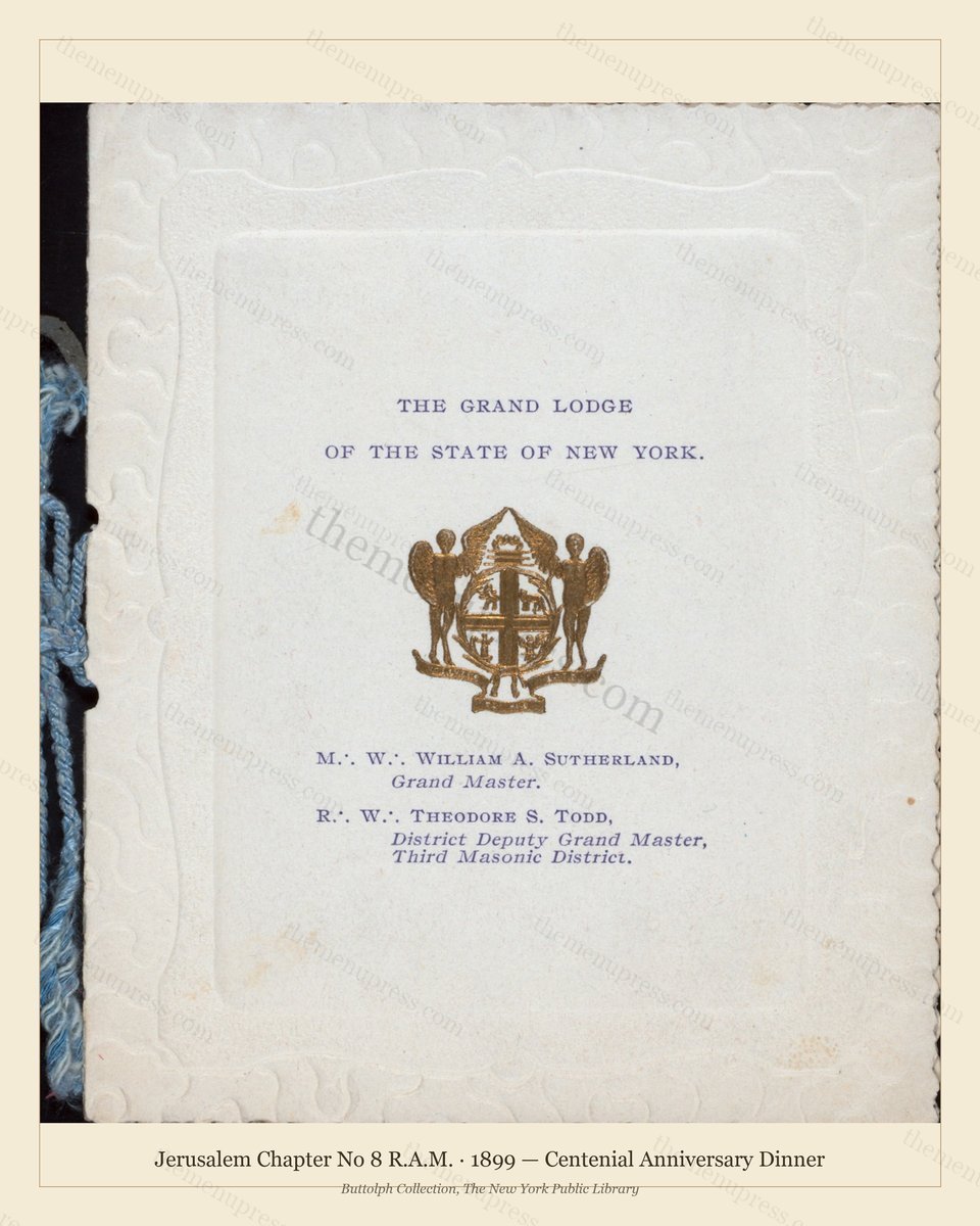 Vintage menu preview — 1899 Vintage Dinner Menu — Jerusalem Chapter No 8 R.A.M, Manhattan Gilded Age Ba