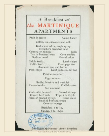 Martinique Apartments · 1899 — Breakfast