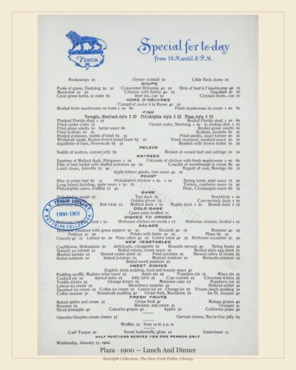 1900 Vintage Dinner Menu — Plaza, Manhattan Gilded Age Banquet — preview image