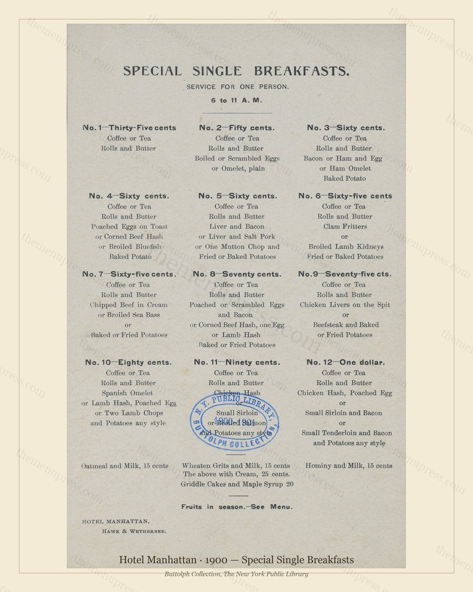 Vintage menu preview — 1900 Vintage Breakfast Menu — Hotel Manhattan, Manhattan Gilded Age Banquet