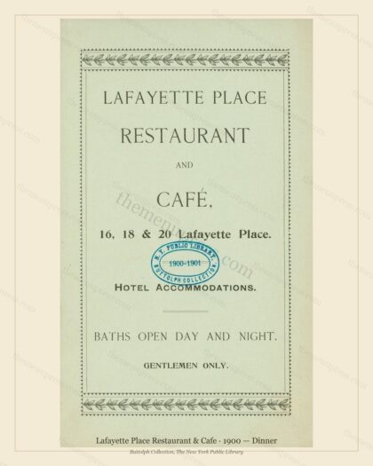 Vintage menu preview — 1900 Vintage Dinner Menu — Lafayette Place Restaurant & Cafe, Manhattan Gild