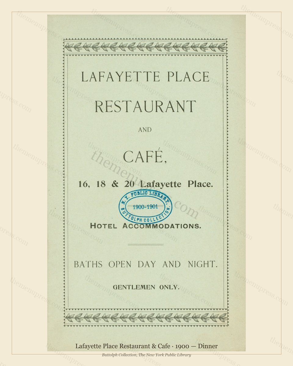 Vintage menu preview — 1900 Vintage Dinner Menu — Lafayette Place Restaurant & Cafe, Manhattan Gild