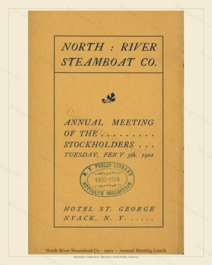 Vintage menu preview — 1901 Vintage Lunch Menu — North River Steamboat, Manhattan Gilded Age Banquet (C