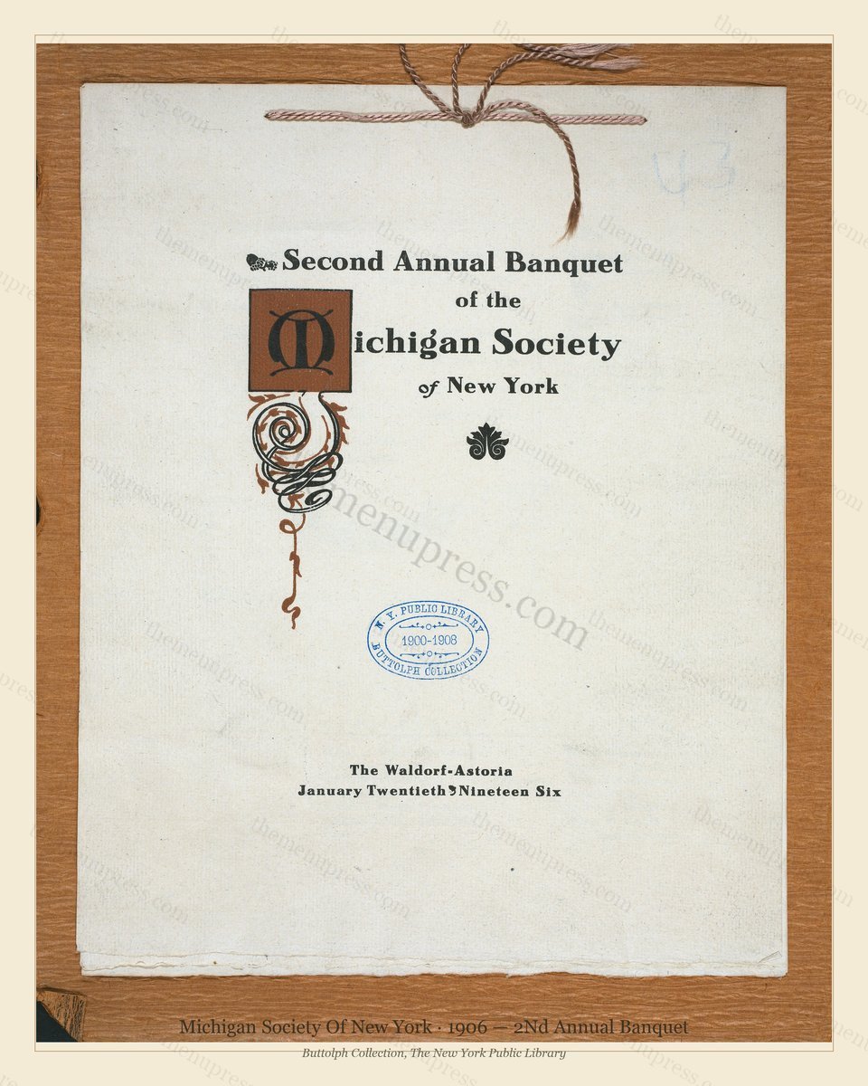 Vintage menu preview — 1906 Vintage Banquet Menu — Michigan Society of New York, Manhattan Gilded Age B