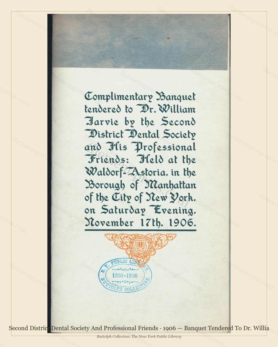Vintage menu preview — 1906 Vintage Banquet Menu — Second District Dental Society and Profe, Manhattan
