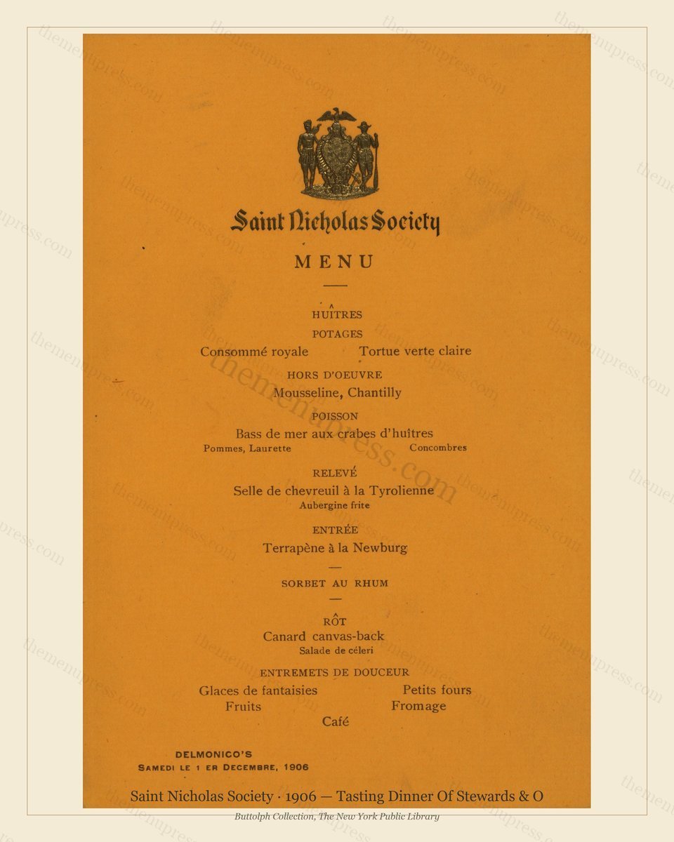 Vintage menu preview — 1906 Vintage Dinner Menu — Saint Nicholas Society, Manhattan Gilded Age Banquet