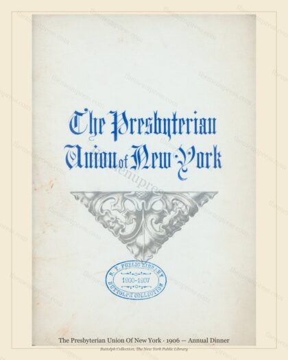 Vintage menu preview — 1906 Vintage Dinner Menu — The Presbyterian Union of New York, Manhattan Gilded