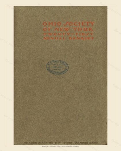 Vintage menu preview — 1907 Vintage Banquet Menu — Ohio Society of New York, Manhattan Gilded Age Banqu