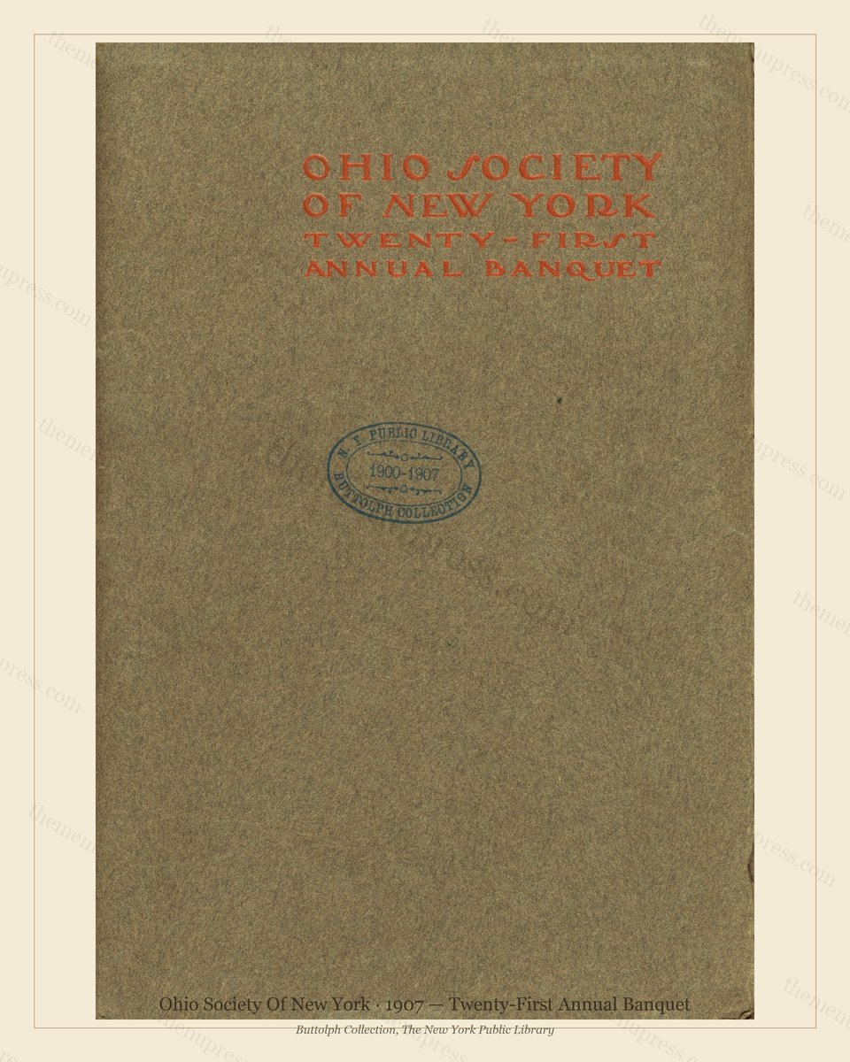 Vintage menu preview — 1907 Vintage Banquet Menu — Ohio Society of New York, Manhattan Gilded Age Banqu