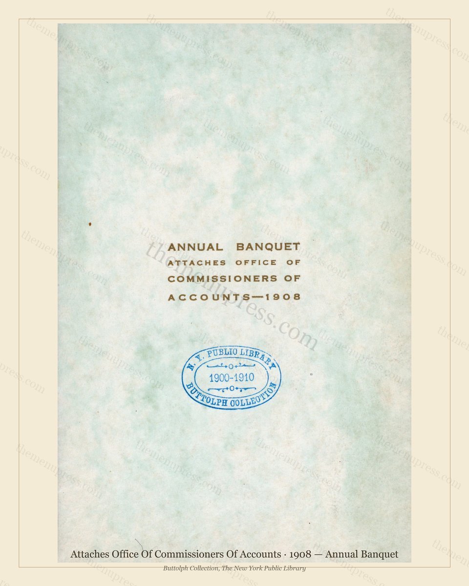 Vintage menu preview — 1908 Vintage Banquet Menu — Attaches Office of Commissioners of Acco, Manhattan