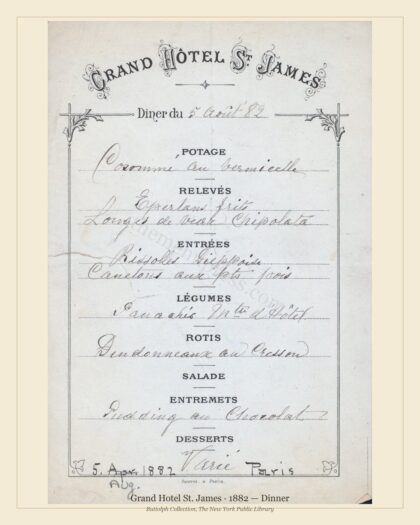 Grand Hotel St. James · 1882 — Dinner