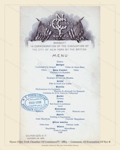Vintage menu preview — 1883 Vintage Banquet Menu — Nyccc (New York Chamber of Commerce?), Manhattan Gil