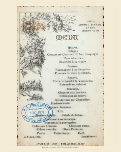 Irving Club · 1888 — Fifth Annual Dinner