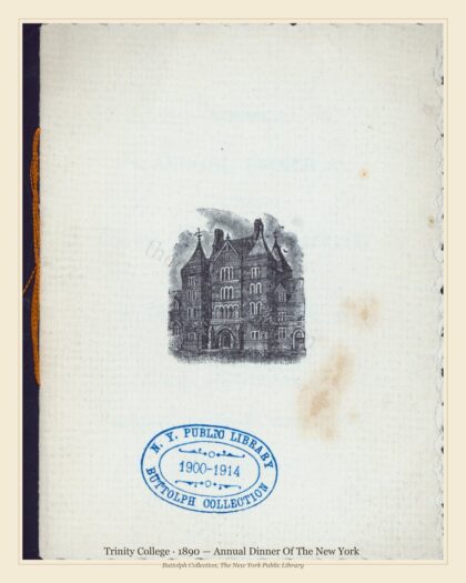 Trinity College · 1890 — Annual Dinner Of The New York