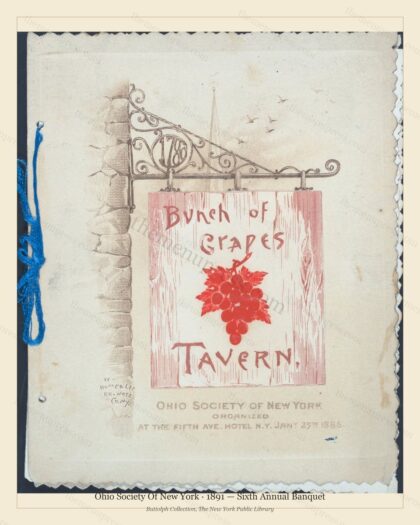 Vintage menu preview — 1891 Vintage Banquet Menu — Ohio Society of New York, Manhattan Gilded Age Banqu