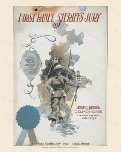 Vintage menu preview — 1892 Vintage Dinner Menu — First Panel Sheriff'S Jury, Manhattan Gilded Age Banq