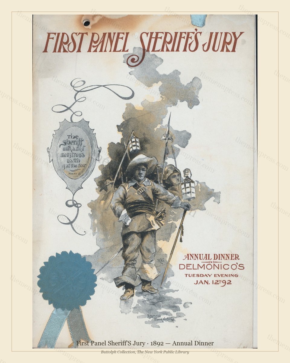 Vintage menu preview — 1892 Vintage Dinner Menu — First Panel Sheriff'S Jury, Manhattan Gilded Age Banq