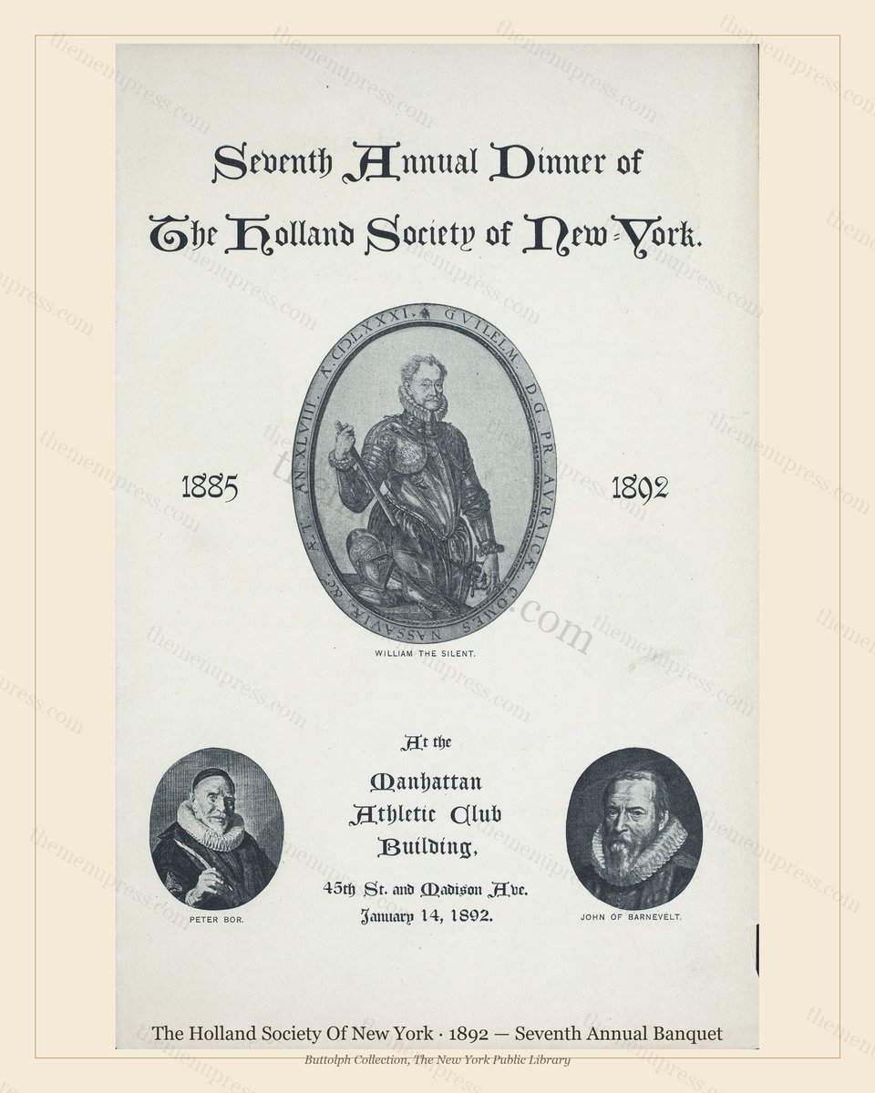 Vintage menu preview — 1892 Vintage Banquet Menu — The Holland Society of New York, Manhattan Gilded Ag