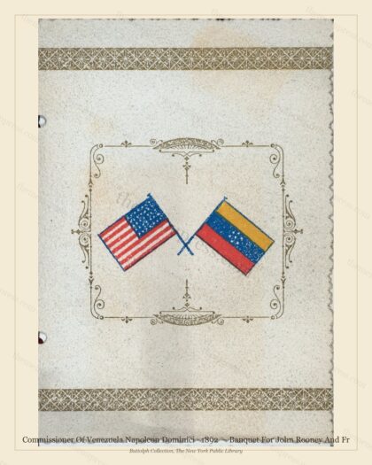 Vintage menu preview — 1892 Vintage Banquet Menu — Commissioner of Venezuela Napoleon Domin, Manhattan
